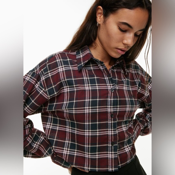 NWT Aritzia Sunday Best Poppy Shirt in “Ada Spcd Brgndy/Blk” - size XS - Picture 3 of 6
